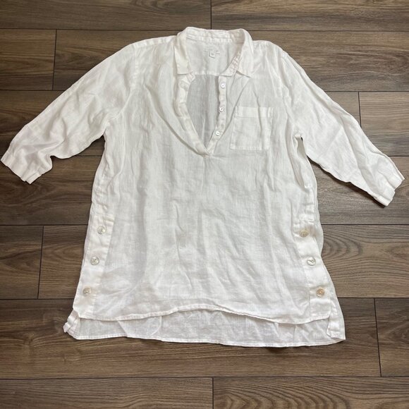 J. Jill 100% Linen Tunic Top‎ Women's Large Oversized Button Side High Low Hem - Picture 1 of 10
